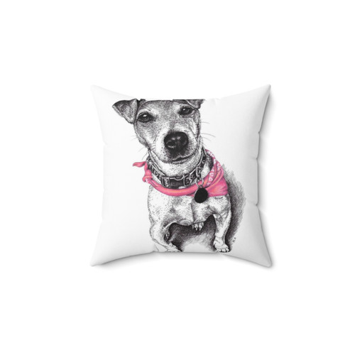 Jack Russell Terrier wearing a bandana pillow