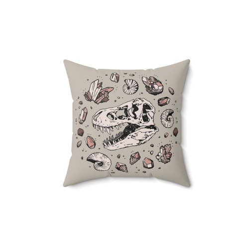 Geo-rex Vortex Rose Quartz Dinosaur Skull Fossil Art Pillow