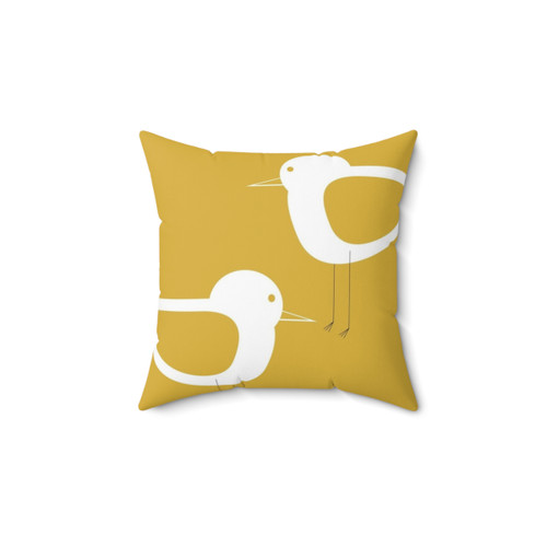 Coastal Shorebird Minimalist Pillow in Light Mustard Yellow and White