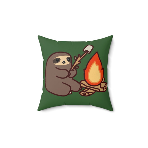 Cute sloth sleeping by a campfire pillow