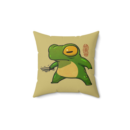 Cute Frog Pillow with Knife - Whimsical Asian-Style Artwork