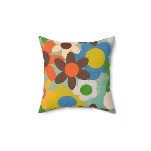 70s Floral Blue Decorative Pillow