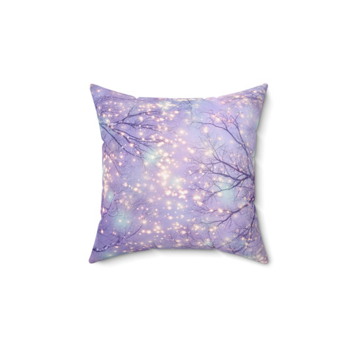 Celestial Nights Pillow featuring a digital abstract design of glowing stars and trees