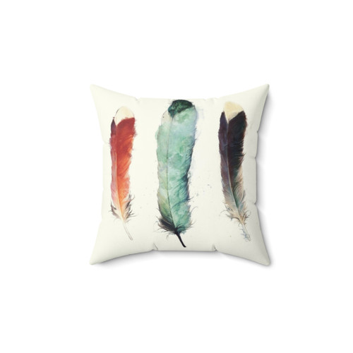 Feather Pillow with Watercolor Bird Design