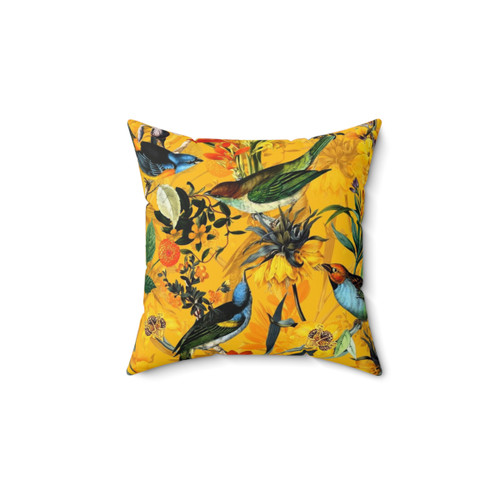 Vintage Botanical Garden Pillow with Floral and Hummingbird Pattern