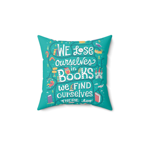 Lose Ourselves in Books Pillow with Unicorn and Castle Design