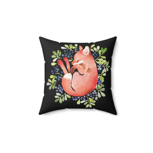 Sleeping fox and blueberry watercolor illustration throw pillow
