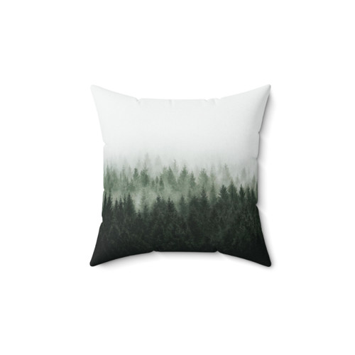 Enchanted Forest Wilderness Pillow featuring misty trees and fog