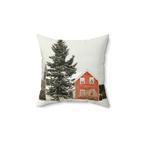 Rustic Cottage Pillow with Vintage Red House Design