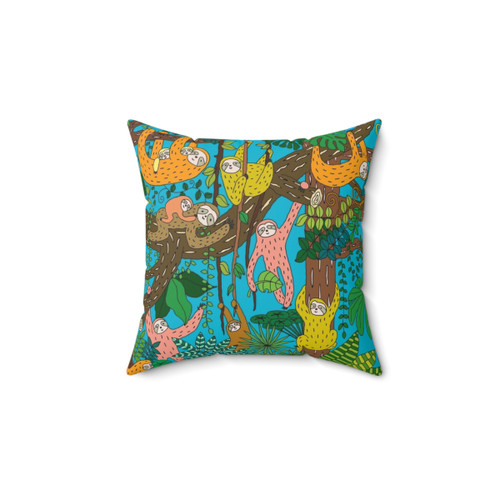 Colorful Happy Sloths Jungle Pillow
