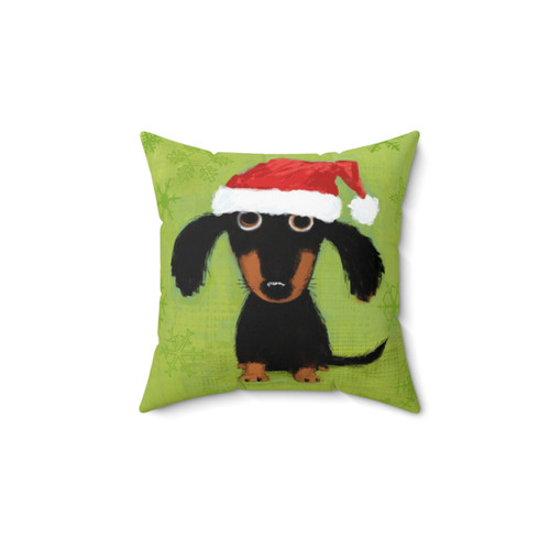 Funny Dachshund Christmas Pillow with Santa Wiener Dog Design