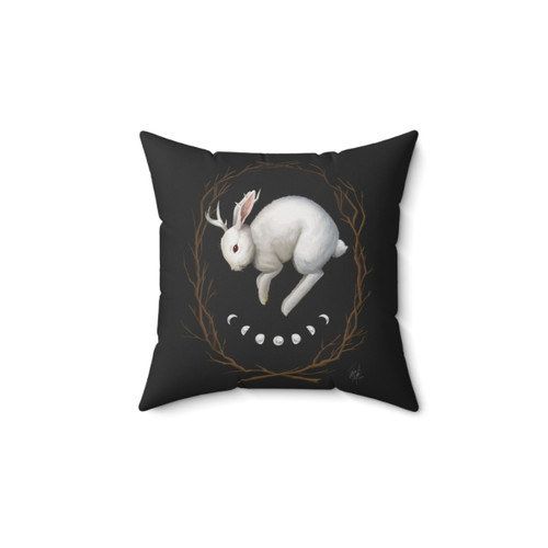 Midnight Run Occult Pillow featuring a jackalope and moon phases