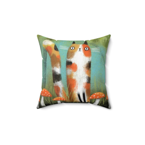 Calico Cat Mushroom Lover Pillow