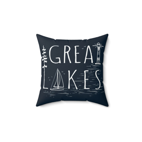 Great Lakes Nautical Pillow with Sailboat and Lighthouse Motif