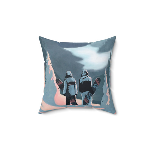 Retro Snowboard Therapy Pillow with Scenic Mountain Landscape