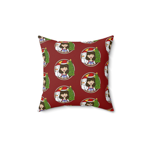 Colorful Christmas Snowman and Tree Pillow