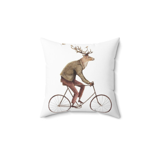 Vintage animal pillow with deer and bicycle
