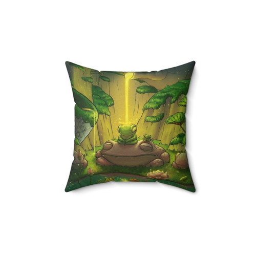 Tranquil Frog Meditation Pillow - Whimsical Asian Artwork Illustration