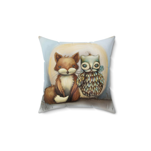 Decorative fox and owl pillow by Karin Taylor