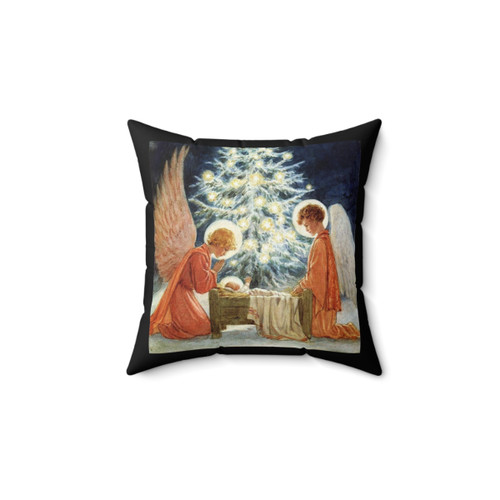 Christmas Manger Pillow featuring Margaret Tarrant's Vintage Artwork