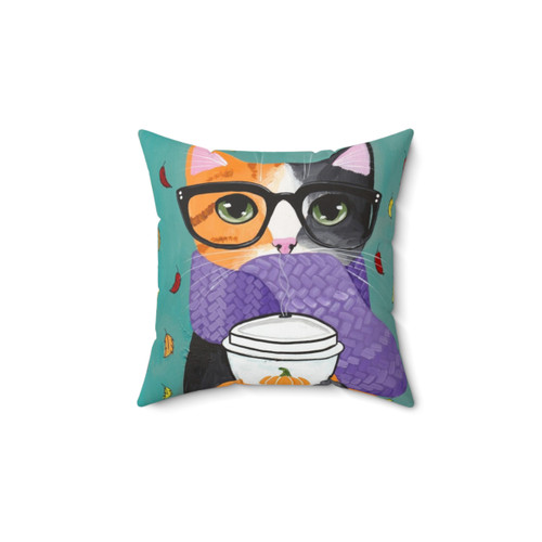 Calico Cat Coffee Pillow for Autumn Decor