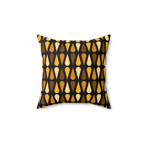 Retro Midcentury Teardrops Black Ochre Throw Pillow