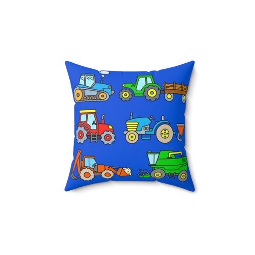 Tractor-themed throw pillow for children's room or nursery