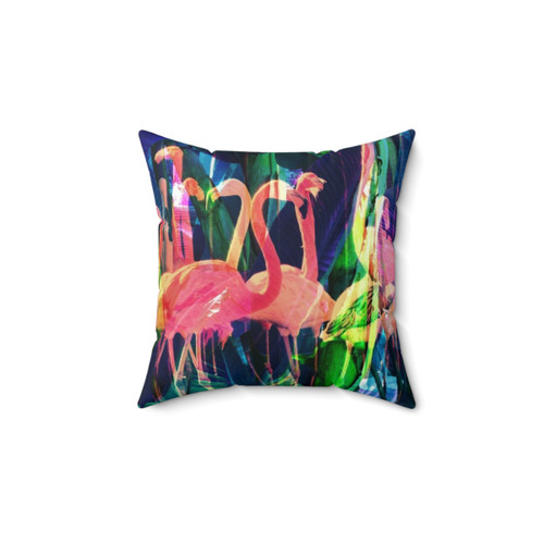 Tropical Flamingo Pillow with Floral Botanical Design