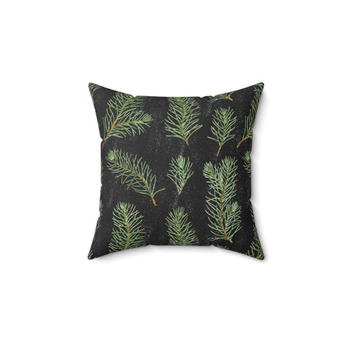 Watercolor pine branches pattern on black background pillow