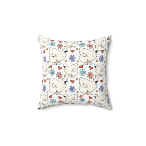 Silkie Chicken Pattern Pillow - Cute Backyard Chicken Decor