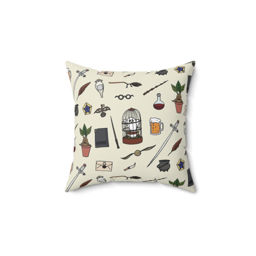 Magical Owl and Wand Decorative Pillow