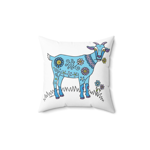 Blue Goat Pillow for Kids - Soft Farmhouse Nursery Decor
