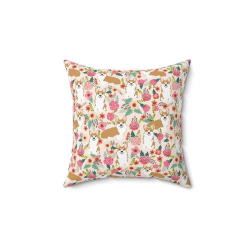 Corgi Floral Pillow - Cute Welsh Corgi Dog Breed Nature Design