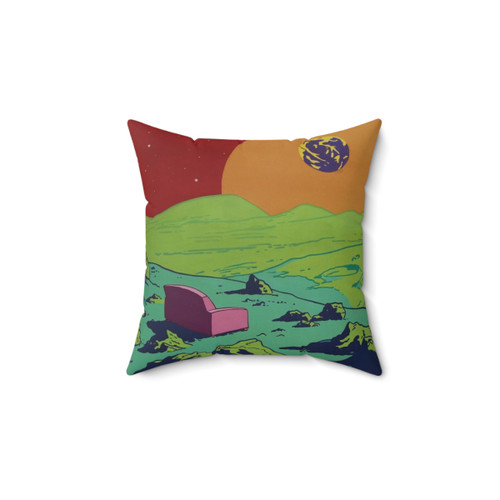 Pink Couch Pillow with Cosmic Landscape Design