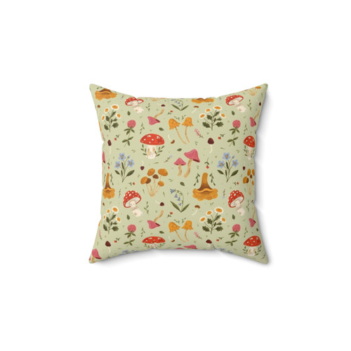 Mushrooms and Wildflowers Decorative Pillow