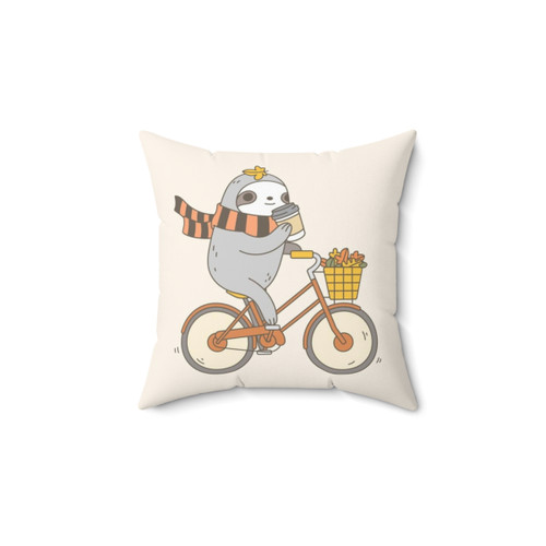 Autumn Sloth Pillow with Biking Motif