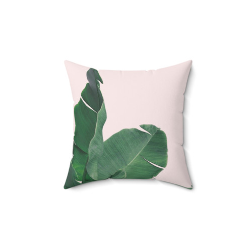Tropical Banana Leaf Pillow with Green and Pink Leaves