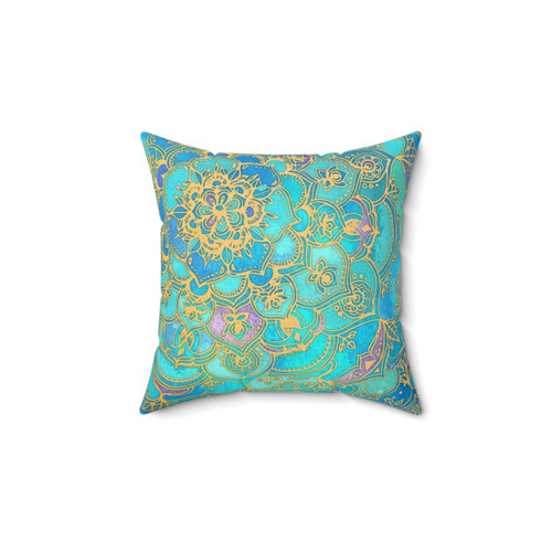 Sapphire & Jade Stained Glass Mandalas Pillow