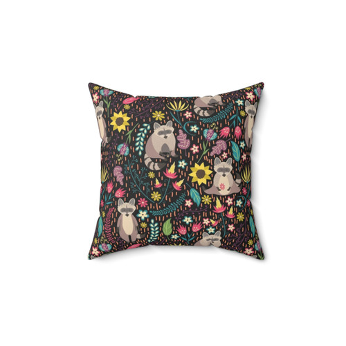 Raccoons Floral Accent Pillow