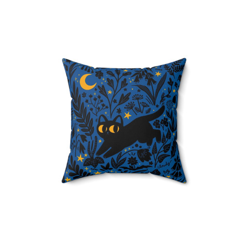 Whimsical Summer Night Pillow with Cute Cats, Plants, and Stars
