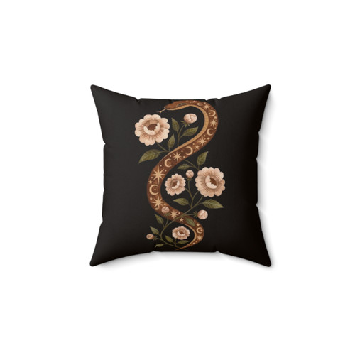 Serpent Spells Decorative Throw Pillow with Floral and Celestial Motifs