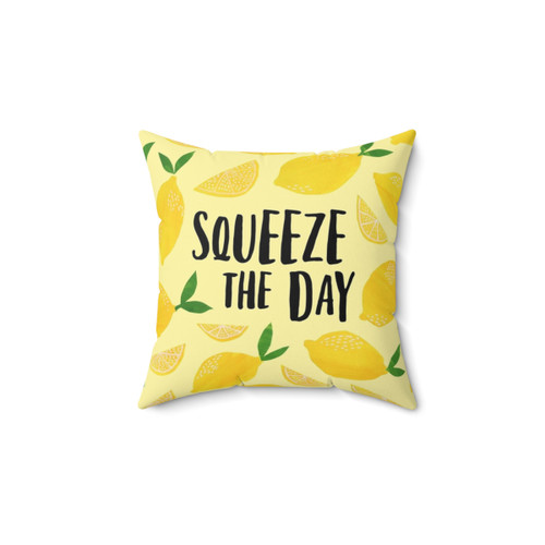 Lemon-themed 'Squeeze the Day' motivational pillow