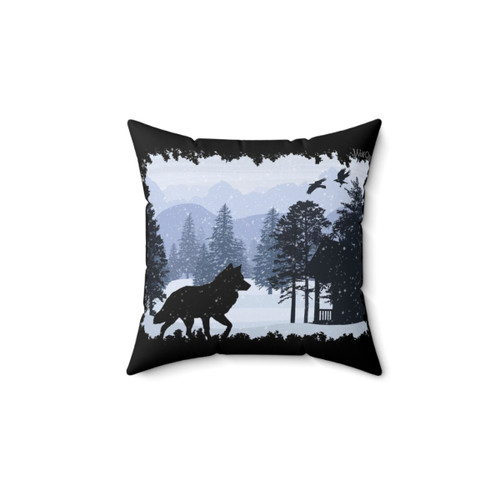 Snowy Cabin Wolf Dream Pillow