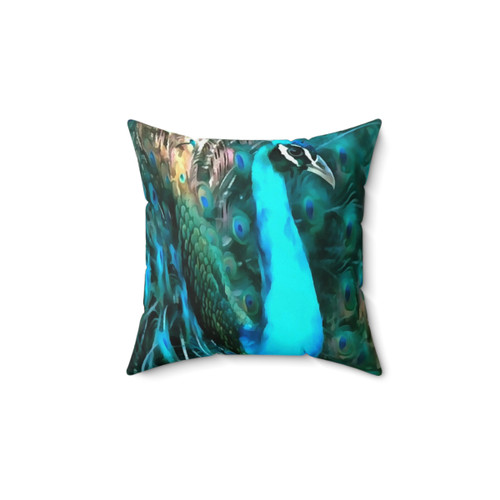 Vibrant Blue Peacock Feather Throw Pillow