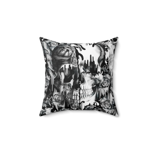 Skull Pattern Pillow with Psychedelic Gothic Floral Design