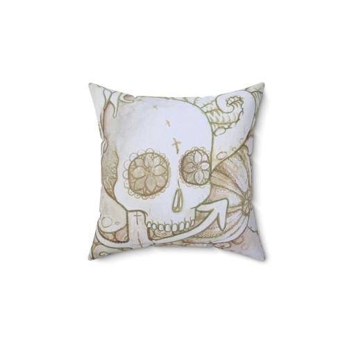 Skull in the Ocean Sketch Throw Pillow