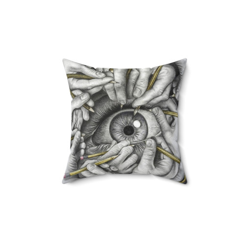 Surreal Drawn to See Pillow with Eyeball and Skull Design