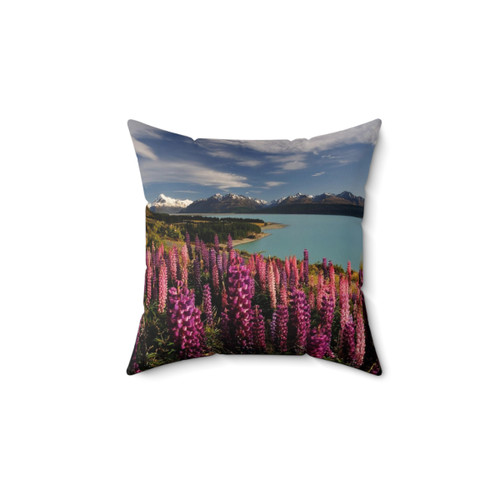 Scenic Pukaki Postcard Pillow with Lupins and Lake Pukaki