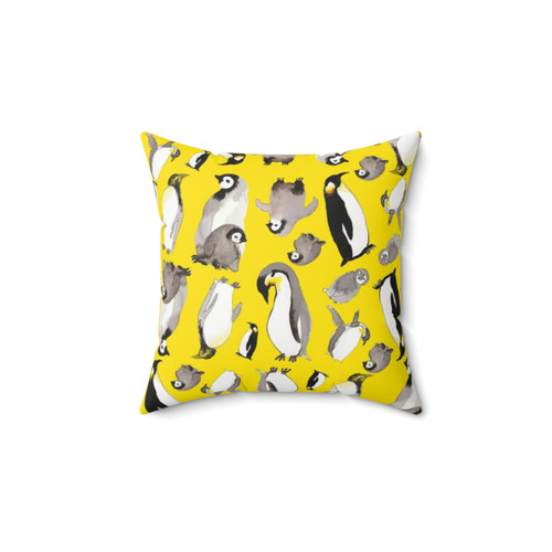 Colorful watercolor penguin decorative pillow