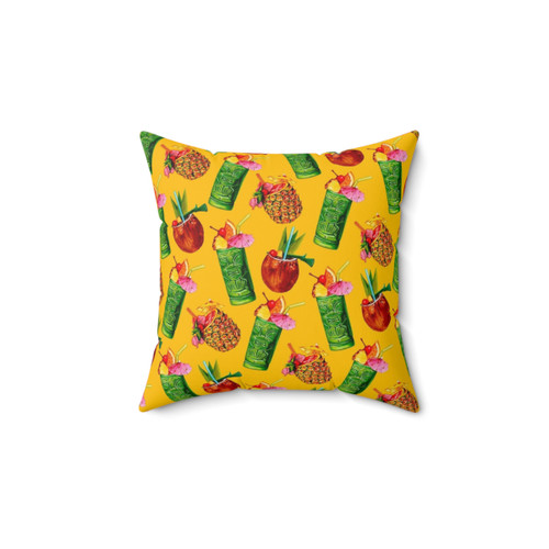 Retro Tiki Cocktail Pattern Yellow Pillow
